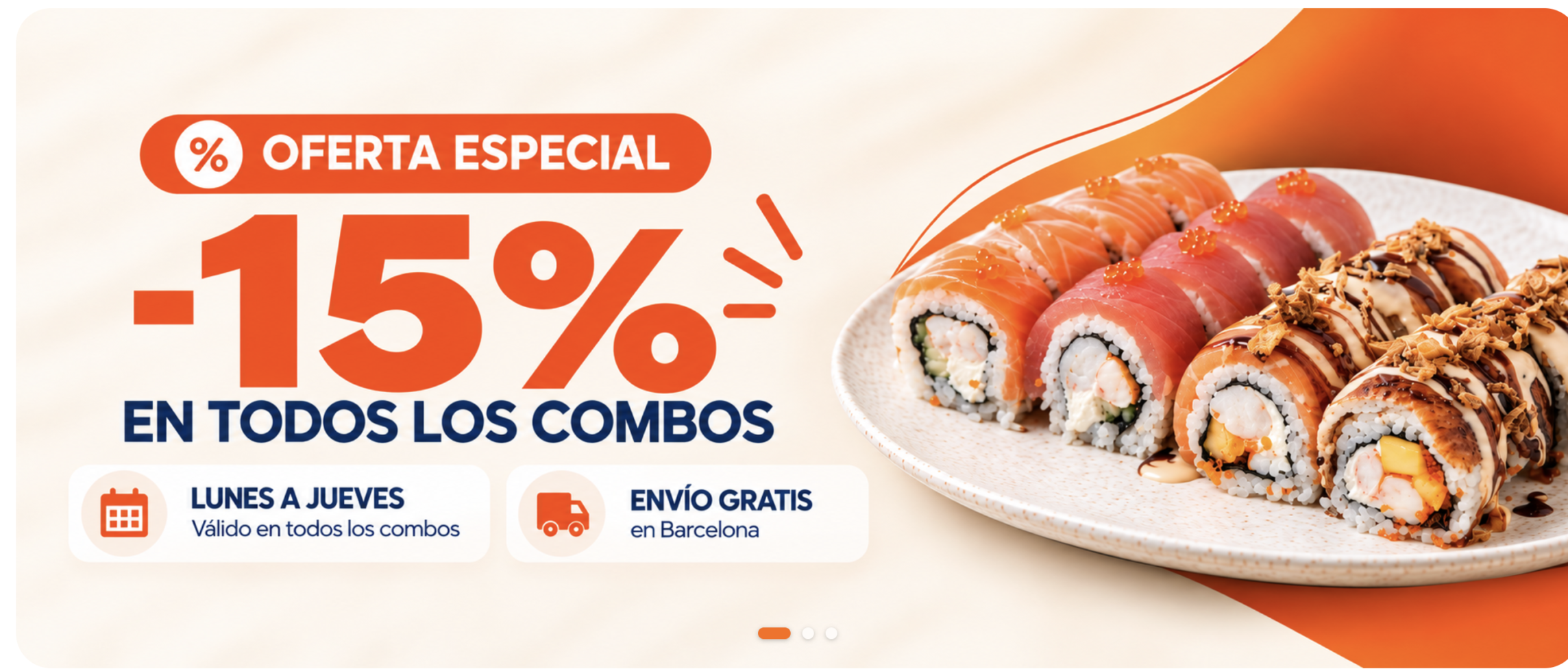 Fotografía de sushi aplicada a un banner promocional en la web de delivery de Idol Sushi.